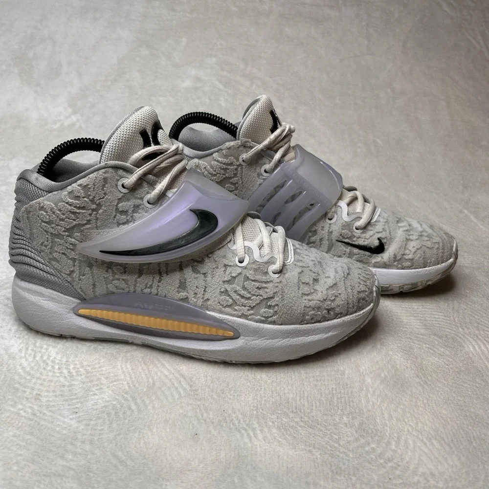 Nike Kevin Durant KD14 Home‎ Sneakers Mens 7.5 High Top White Wolf CW3935-100